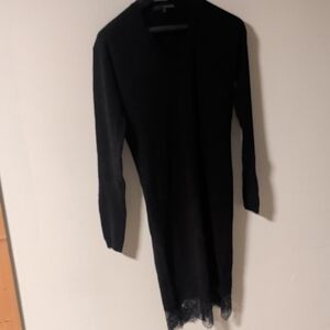 Harve Benard Black Long Sleeve Dress with Lace Trim